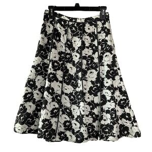 Laura‎ Ashley Silk Black White Floral Panels Fit & Flare Skirt Lined Flowy 4